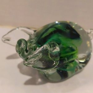 Vtg Cute Kerry Glass of Ireland Hand-blown Swirled Green Pig Figurine/paperweigh